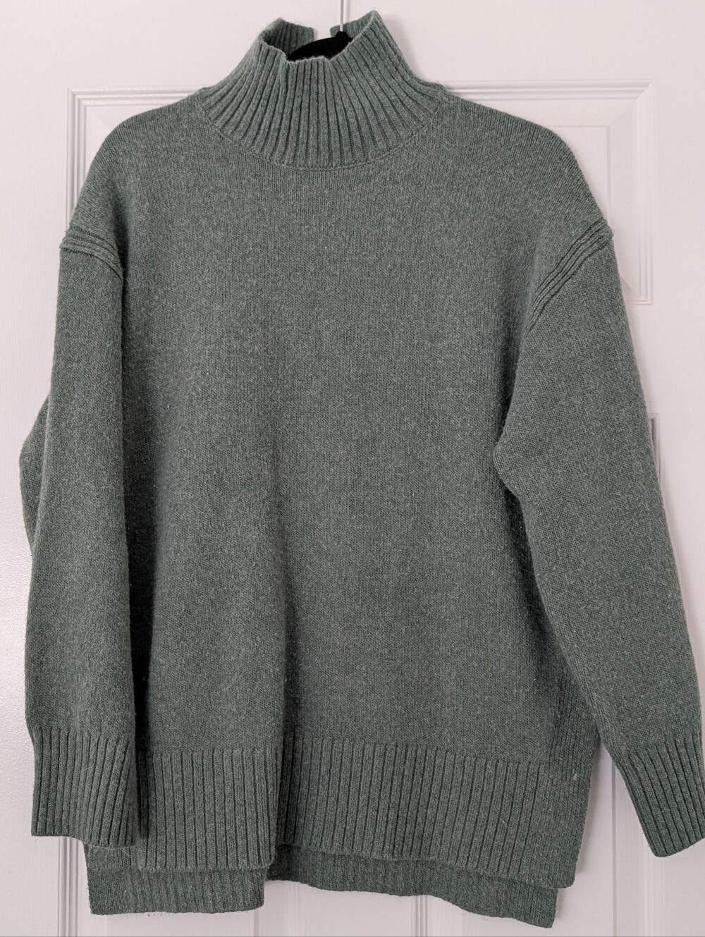 H&M Dusty Green Mock Neck Knit Top